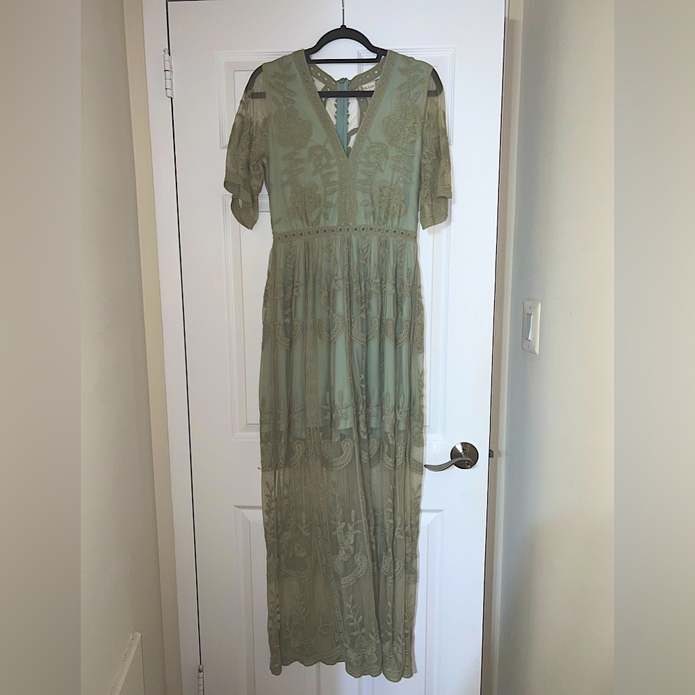 Altar’d State floral green sheer maxi dress